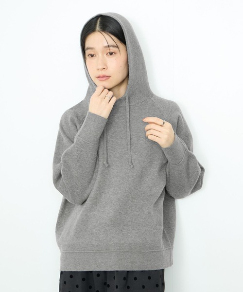 Mac-House(マックハウス)の「Idnes フードニットパーカー(パーカー・レディース・アイボリー/ブラック/チャコールグレー・FREE)」の14枚目の写真