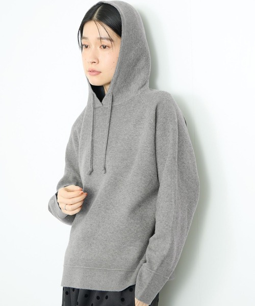 Mac-House(マックハウス)の「Idnes フードニットパーカー(パーカー・レディース・アイボリー/ブラック/チャコールグレー・FREE)」の15枚目の写真