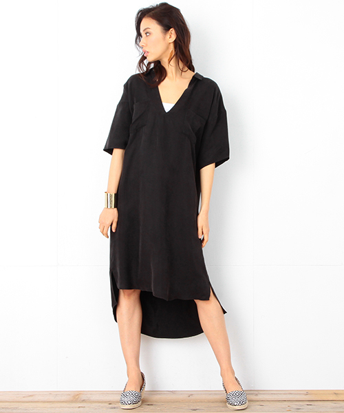 B:MING by BEAMS(ビーミングバイビームス)の「ビーミング by ビームス / とろみVネックサックワンピース 16SS(ワンピース・レディース・ブラック/オリーブ・ONE SIZE)」の2枚目の写真