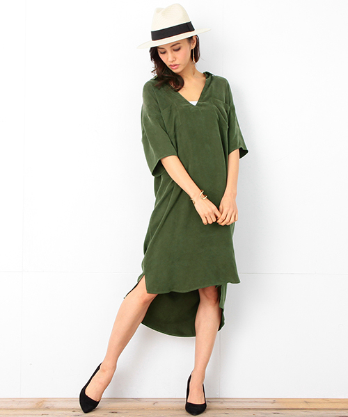 B:MING by BEAMS(ビーミングバイビームス)の「ビーミング by ビームス / とろみVネックサックワンピース 16SS(ワンピース・レディース・ブラック/オリーブ・ONE SIZE)」の3枚目の写真