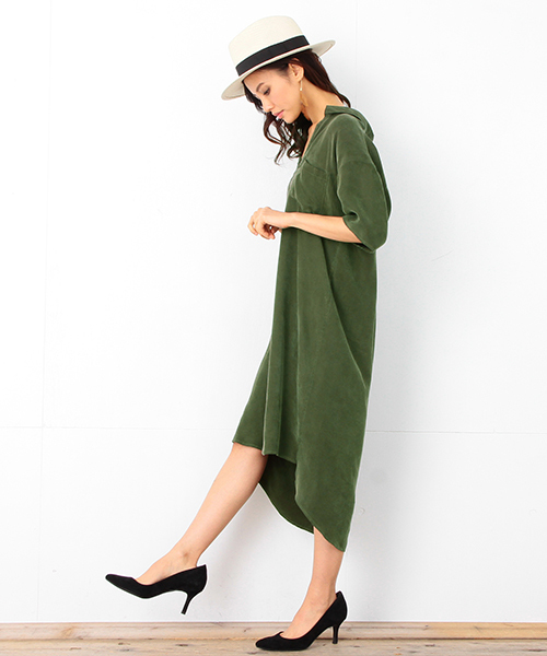 B:MING by BEAMS(ビーミングバイビームス)の「ビーミング by ビームス / とろみVネックサックワンピース 16SS(ワンピース・レディース・ブラック/オリーブ・ONE SIZE)」の4枚目の写真