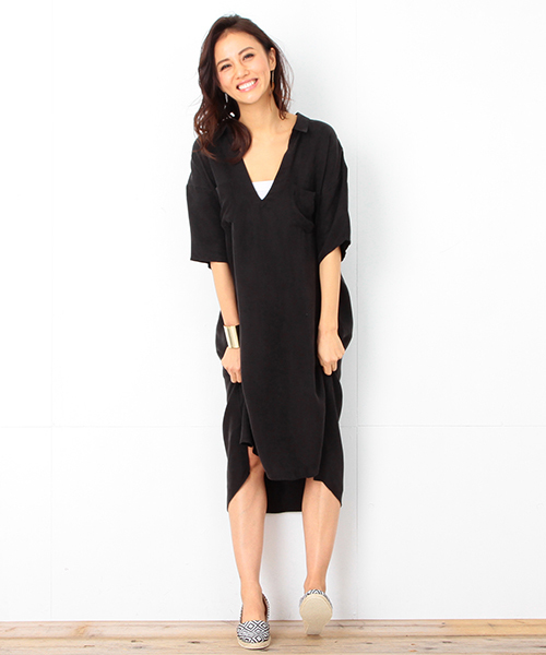 B:MING by BEAMS(ビーミングバイビームス)の「ビーミング by ビームス / とろみVネックサックワンピース 16SS(ワンピース・レディース・ブラック/オリーブ・ONE SIZE)」の7枚目の写真