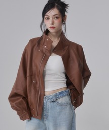 ENVYM（アンビー）の「スタンドカラー レザー オーバーサイズ ジャケット【2026年秋冬新色】【サイズ展開あり】（ブルゾン）」