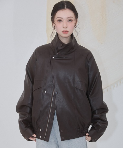セール】スタンドカラー レザー オーバーサイズ ジャケット【2026年春