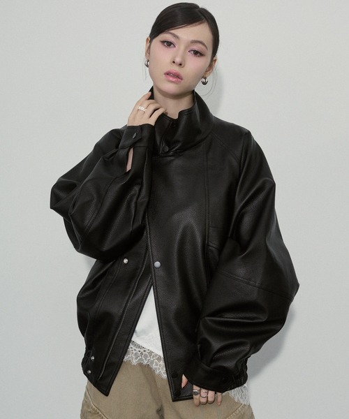 セール】スタンドカラー レザー オーバーサイズ ジャケット【2026年春