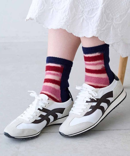 MEDE19F（メデジュウキュウ）の「ＭＥＤＥ１９Ｆ　足もとが華やぐカラーボーダーソックス（ソックス/靴下・レディース・ネイビー系/ブラウン系その他・ONE SIZE）」の2枚目の写真