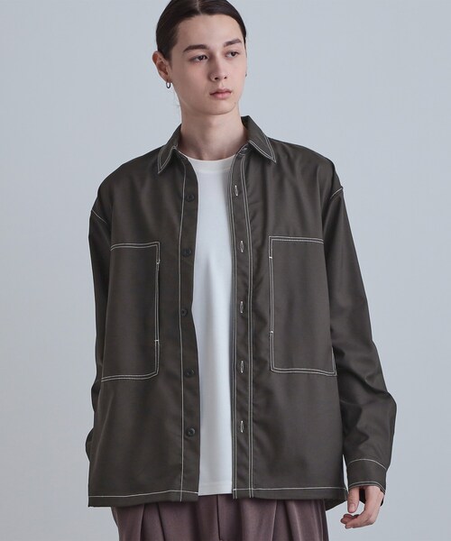 tk.TAKEO KIKUCHI(ティーケータケオキクチ)の「配色ステッチシャツ(シャツ/ブラウス・メンズ・スミクロ/モスグリーン/ブルーグリーン・02/03/04)」の1枚目の写真