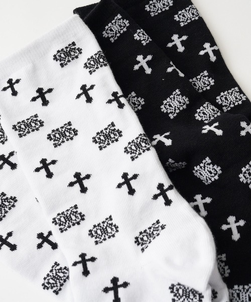 Subciety(サブサエティ)の「Paisley cross socks(ソックス/靴下・メンズ・ホワイト/ブラック・FREE)」の6枚目の写真
