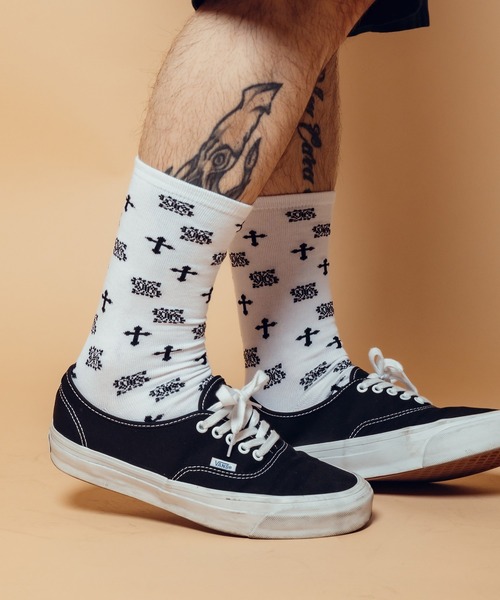 Subciety(サブサエティ)の「Paisley cross socks(ソックス/靴下・メンズ・ホワイト/ブラック・FREE)」の9枚目の写真