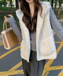 ボアフード付きベスト