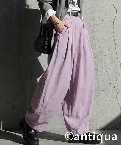 antiqua(アンティカ)の「ワイドタックパンツ(その他パンツ・レディース・イエロー/パープル/ブラック・LARGE/MEDIUM)」の2枚目の写真