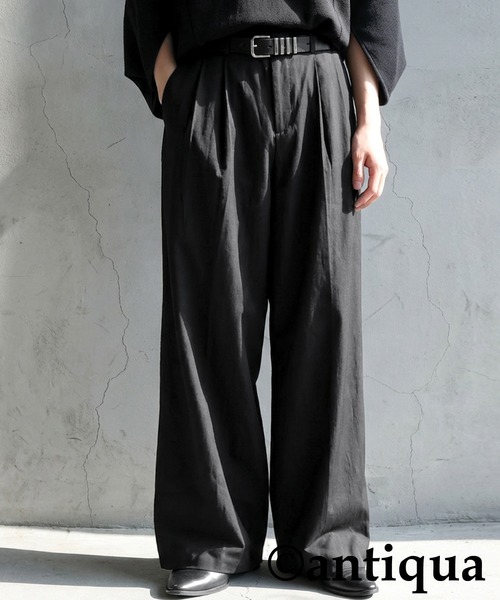 antiqua(アンティカ)の「ワイドタックパンツ(その他パンツ・レディース・イエロー/パープル/ブラック・LARGE/MEDIUM)」の1枚目の写真