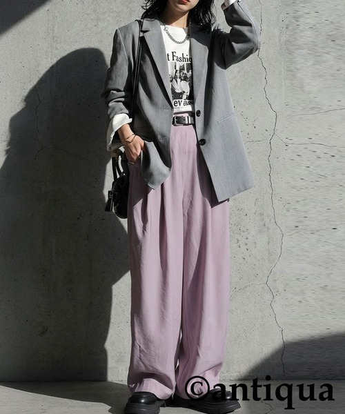 antiqua(アンティカ)の「ワイドタックパンツ(その他パンツ・レディース・イエロー/パープル/ブラック・LARGE/MEDIUM)」の8枚目の写真