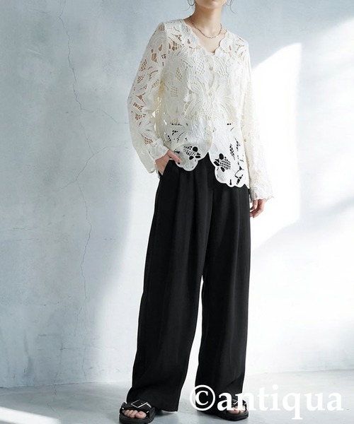 antiqua(アンティカ)の「ワイドタックパンツ(その他パンツ・レディース・イエロー/パープル/ブラック・LARGE/MEDIUM)」の4枚目の写真
