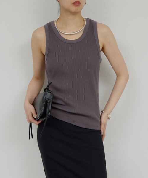 GALLARDAGALANTE（ガリャルダガランテ）の「リブタンクトップ（キャミソール・レディース・チャコールグレー/ホワイト/モカ・FREE）」の2枚目の写真