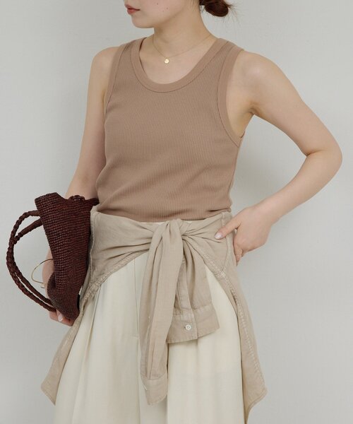 GALLARDAGALANTE（ガリャルダガランテ）の「リブタンクトップ（キャミソール・レディース・チャコールグレー/ホワイト/モカ・FREE）」の3枚目の写真