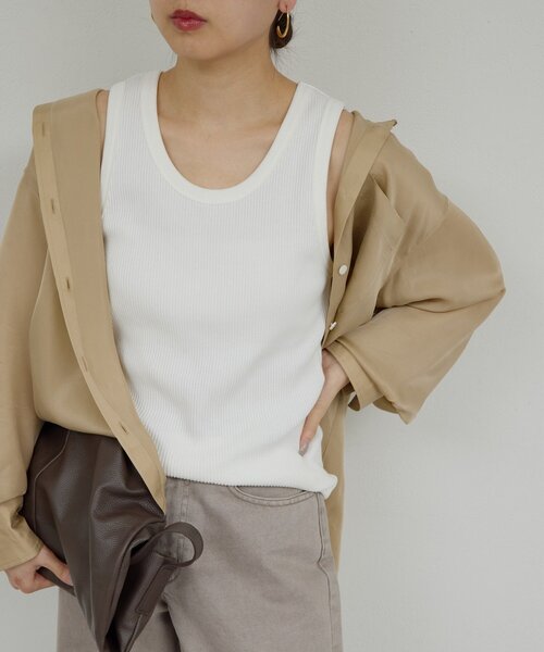 GALLARDAGALANTE（ガリャルダガランテ）の「リブタンクトップ（キャミソール・レディース・チャコールグレー/ホワイト/モカ・FREE）」の6枚目の写真