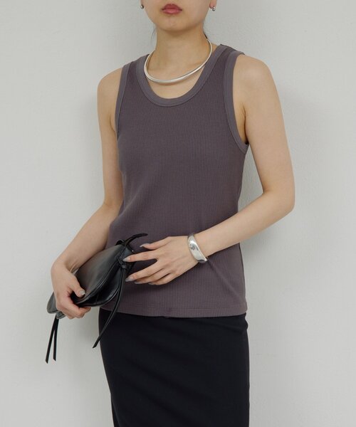 GALLARDAGALANTE（ガリャルダガランテ）の「リブタンクトップ（キャミソール・レディース・チャコールグレー/ホワイト/モカ・FREE）」の5枚目の写真