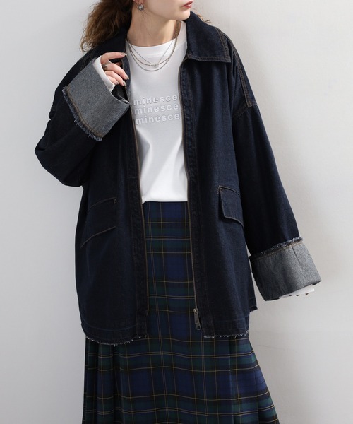 hunch（ハンチ）の「hunch ミディ丈デニムジャケット（デニムジャケット・レディース・ケミカルウォッシュ/ワンウォッシュ・FREE）」の4枚目の写真