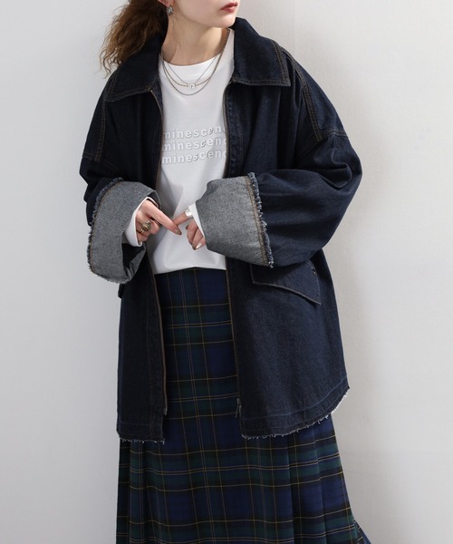 hunch（ハンチ）の「hunch ミディ丈デニムジャケット（デニムジャケット・レディース・ケミカルウォッシュ/ワンウォッシュ・FREE）」の5枚目の写真