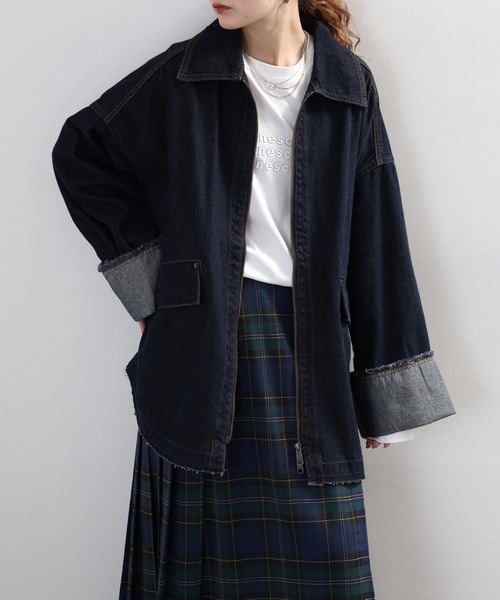 hunch（ハンチ）の「hunch ミディ丈デニムジャケット（デニムジャケット・レディース・ケミカルウォッシュ/ワンウォッシュ・FREE）」の3枚目の写真