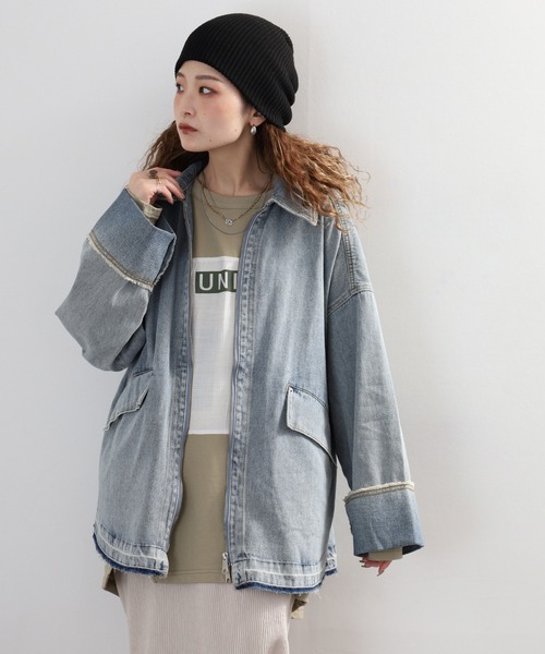 hunch（ハンチ）の「hunch ミディ丈デニムジャケット（デニムジャケット・レディース・ケミカルウォッシュ/ワンウォッシュ・FREE）」の11枚目の写真