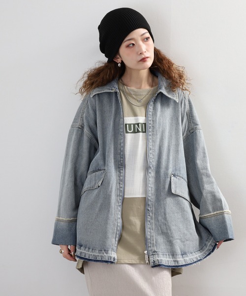 hunch（ハンチ）の「hunch ミディ丈デニムジャケット（デニムジャケット・レディース・ケミカルウォッシュ/ワンウォッシュ・FREE）」の9枚目の写真