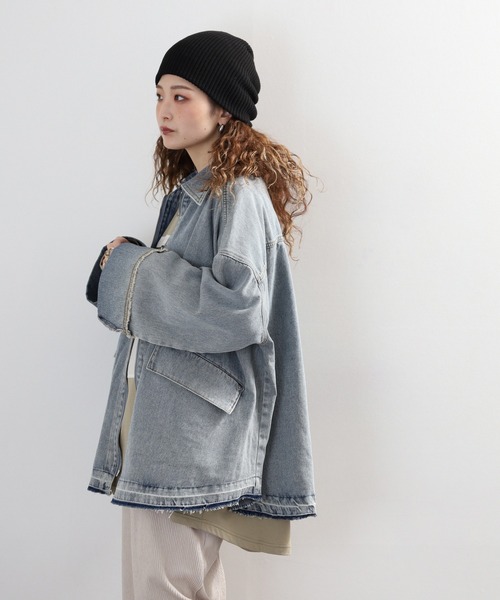 hunch（ハンチ）の「hunch ミディ丈デニムジャケット（デニムジャケット・レディース・ケミカルウォッシュ/ワンウォッシュ・FREE）」の12枚目の写真