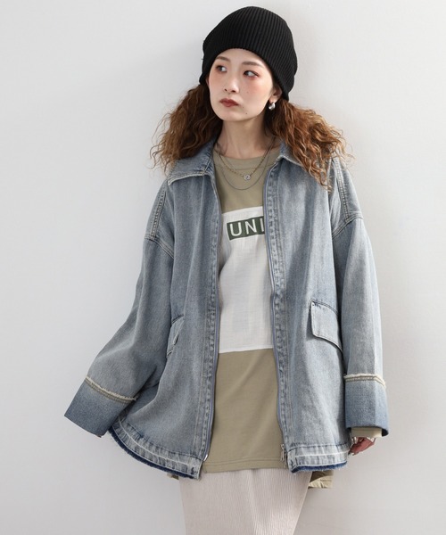 hunch（ハンチ）の「hunch ミディ丈デニムジャケット（デニムジャケット・レディース・ケミカルウォッシュ/ワンウォッシュ・FREE）」の10枚目の写真