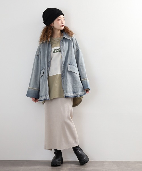 hunch（ハンチ）の「hunch ミディ丈デニムジャケット（デニムジャケット・レディース・ケミカルウォッシュ/ワンウォッシュ・FREE）」の14枚目の写真