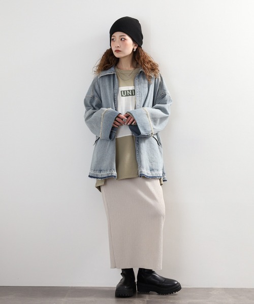 hunch（ハンチ）の「hunch ミディ丈デニムジャケット（デニムジャケット・レディース・ケミカルウォッシュ/ワンウォッシュ・FREE）」の15枚目の写真