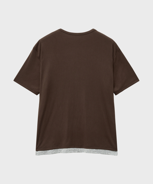 NOIRER(ノイア)の「レイヤードヘンリーネックハーフスリーブTシャツ(ブラウングレー)(Tシャツ/カットソー・メンズ・その他・48/50/52)」の3枚目の写真
