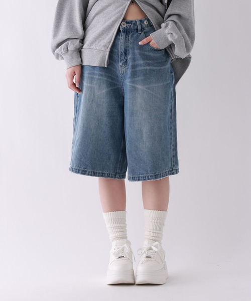 repipi armario（レピピ アルマリオ）の「【2WAYウエスト】デニムハーフパンツ（デニムパンツ・キッズ・ブルー/ブラック/カモフラージュ・SMALL/MEDIUM/LARGE）」の2枚目の写真