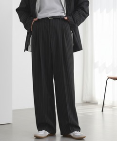 Flannel two tuck wide striped slacks / フランネル2タックワイド