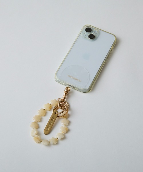 HASHIBAMI（ハシバミ）の「【HASHIBAMI】マルチ花型天然石 ハンドストラップ（スマホグッズ・レディース・シルバー/ゴールド/イエロー/ホワイト・FREE）」の8枚目の写真