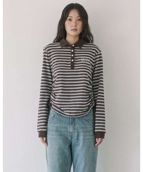 HAVISM（ヘビズム）の「STRIPE SHIRRING RUGBY L/S TEE(BROWN)（ポロシャツ・レディース・その他・ONE SIZE）」の4枚目の写真