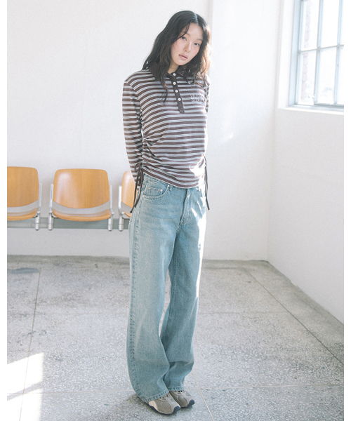 HAVISM（ヘビズム）の「STRIPE SHIRRING RUGBY L/S TEE(BROWN)（ポロシャツ・レディース・その他・ONE SIZE）」の5枚目の写真
