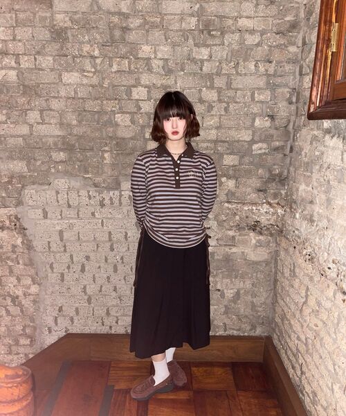 HAVISM（ヘビズム）の「STRIPE SHIRRING RUGBY L/S TEE(BROWN)（ポロシャツ・レディース・その他・ONE SIZE）」の6枚目の写真