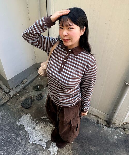 HAVISM（ヘビズム）の「STRIPE SHIRRING RUGBY L/S TEE(BROWN)（ポロシャツ・レディース・その他・ONE SIZE）」の7枚目の写真