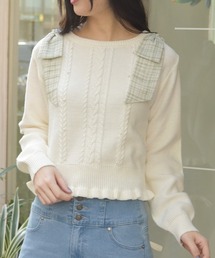 チェックシフォンリボンニット