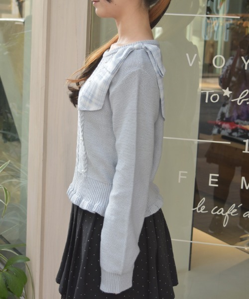 axes femme(アクシーズファム)の「チェックシフォンリボンニット(ニット/セーター・レディース・ピンク/サックスブルー/キナリ・FREE)」の5枚目の写真