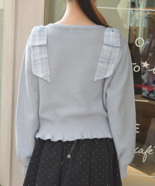 axes femme(アクシーズファム)の「チェックシフォンリボンニット(ニット/セーター・レディース・ピンク/サックスブルー/キナリ・FREE)」の6枚目の写真