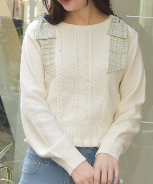 axes femme(アクシーズファム)の「チェックシフォンリボンニット(ニット/セーター・レディース・ピンク/サックスブルー/キナリ・FREE)」の9枚目の写真