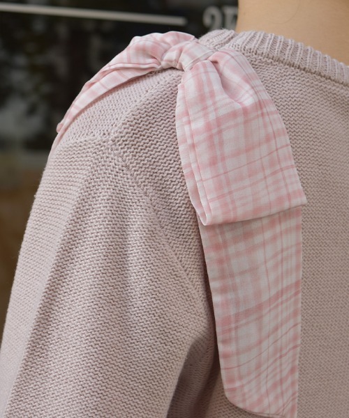 axes femme(アクシーズファム)の「チェックシフォンリボンニット(ニット/セーター・レディース・ピンク/サックスブルー/キナリ・FREE)」の11枚目の写真