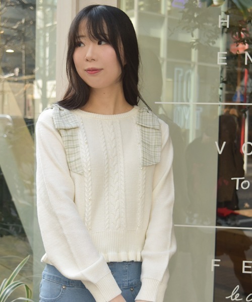 axes femme(アクシーズファム)の「チェックシフォンリボンニット(ニット/セーター・レディース・ピンク/サックスブルー/キナリ・FREE)」の12枚目の写真