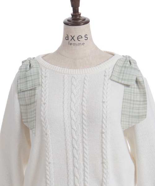 axes femme(アクシーズファム)の「チェックシフォンリボンニット(ニット/セーター・レディース・ピンク/サックスブルー/キナリ・FREE)」の16枚目の写真