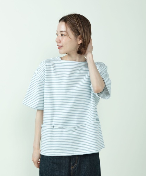 PAR ICI（パーリッシィ）の「デラヴェジャージー 半袖ボートネックボーダーカットソー（Tシャツ/カットソー・レディース・サックスブルー・FREE）」の3枚目の写真