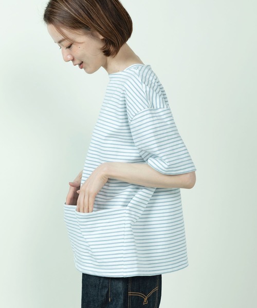 PAR ICI（パーリッシィ）の「デラヴェジャージー 半袖ボートネックボーダーカットソー（Tシャツ/カットソー・レディース・サックスブルー・FREE）」の5枚目の写真