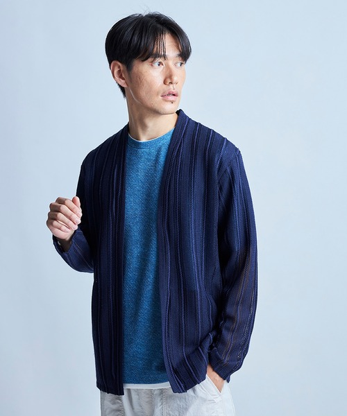 UNION STATION(ユニオンステーション)の「<ストレッチ><マシンウォッシャブル><接触冷感><通気性>シアJQDストライプカーディガン(カーディガン/ボレロ・メンズ・ブラック/ネイビー/ベージュ・L/M)」の3枚目の写真