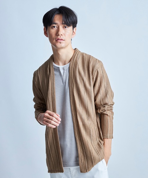 UNION STATION(ユニオンステーション)の「<ストレッチ><マシンウォッシャブル><接触冷感><通気性>シアJQDストライプカーディガン(カーディガン/ボレロ・メンズ・ブラック/ネイビー/ベージュ・L/M)」の15枚目の写真